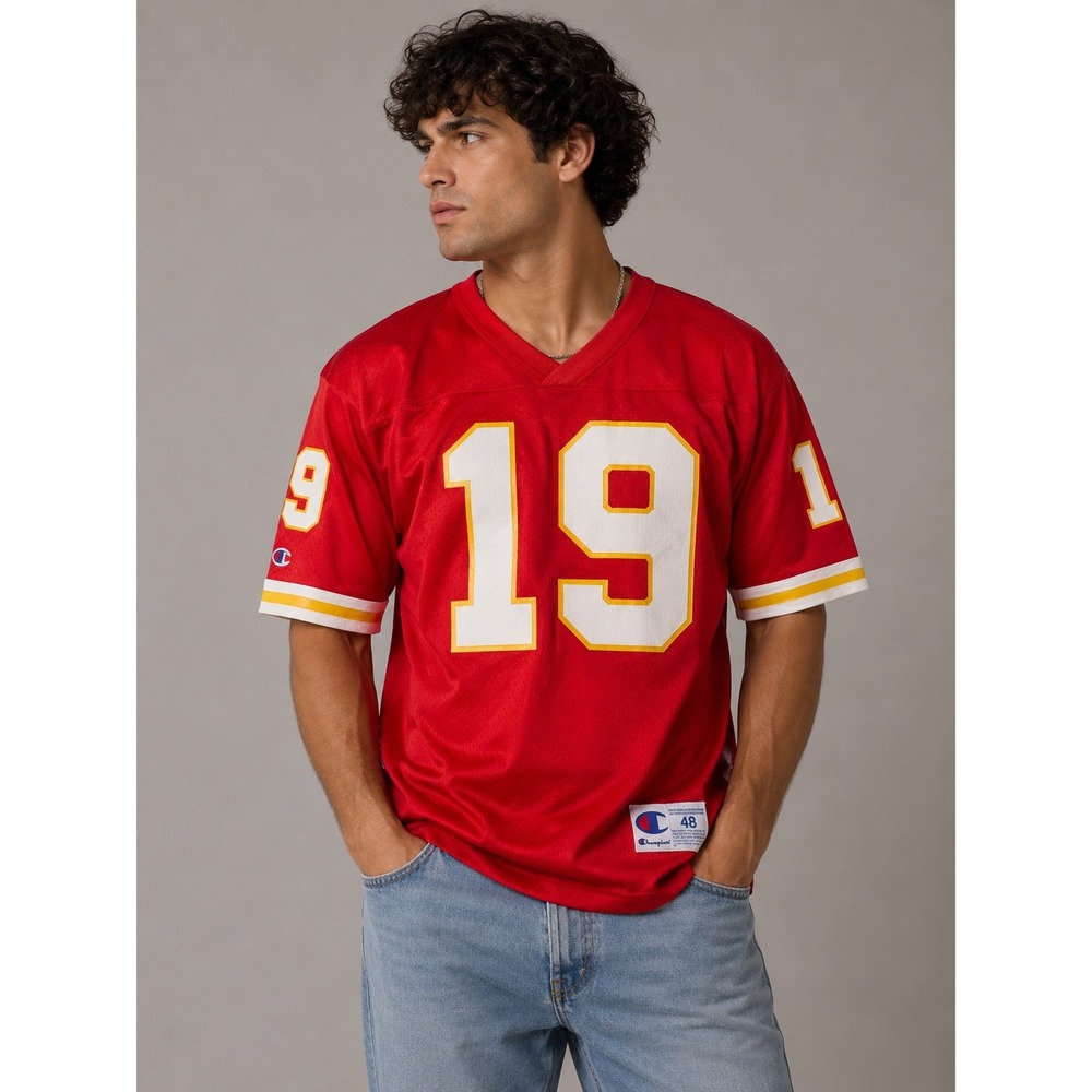 Vintage Champion Kansas City Chiefs Joe Montana 19 Jersey Mens 48 Red 90s NFL |E